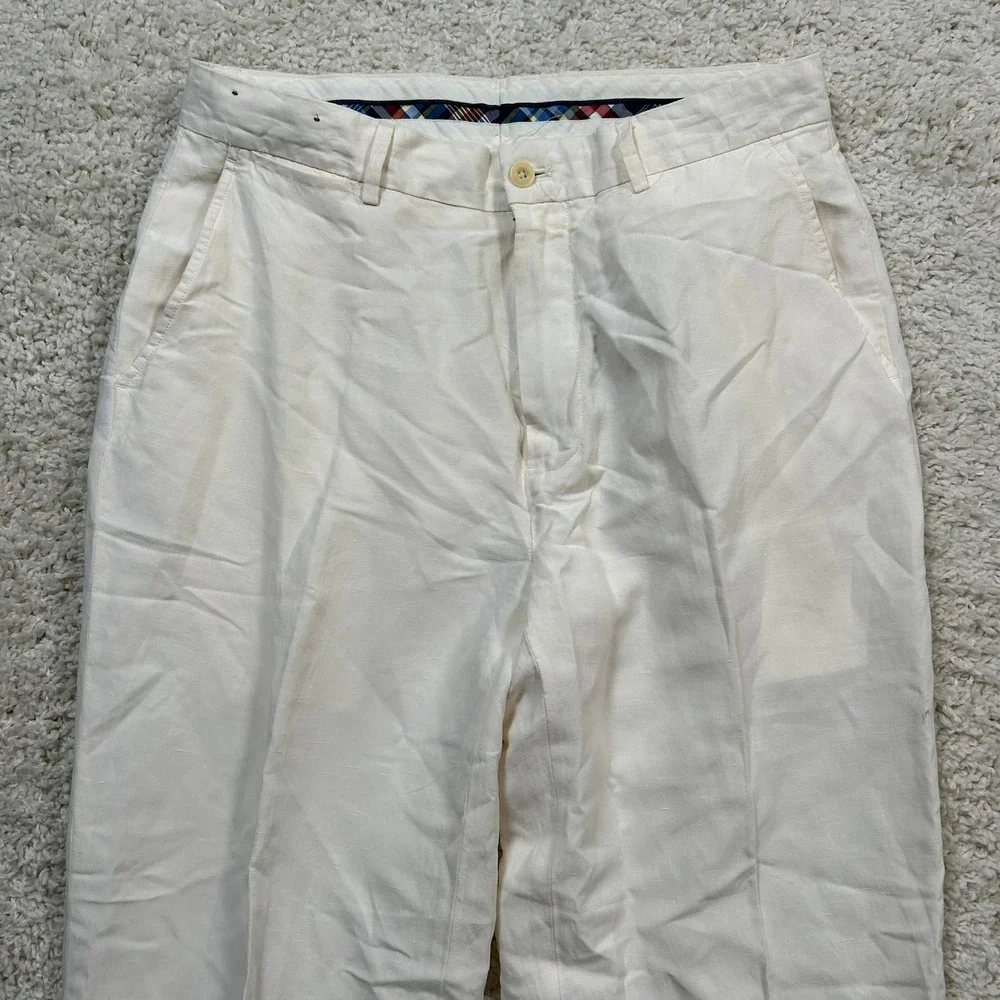 Polo Ralph Lauren Silk Linen Chino Pants 32X32 Cream Herringbone Flat Front